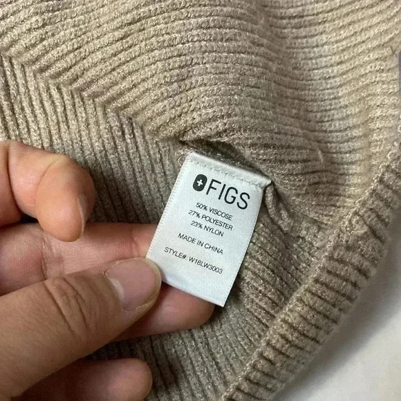 FIGS Loungewear Long Sleeve Ribbed Knit Pullover Sweater Latte Beige Size Medium - Picture 6 of 12